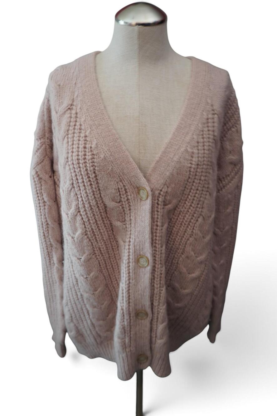 Jenni Kayne Cardigan Sweater Womens SMALL Pink Cable Knit V Neck Button Front